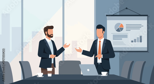 Two Professionals Shake Hands During a Business Meeting With Presentation in a Boardroom.