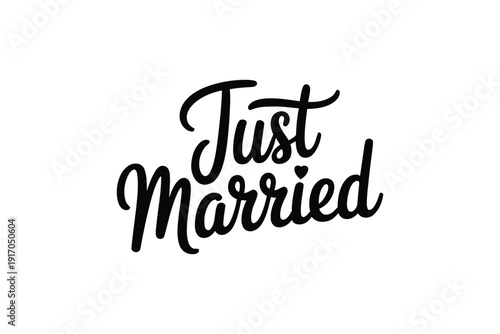 The words "Just Married" are written in a script font on a white background.