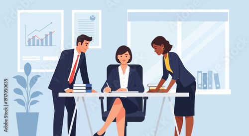 Professional team collaborates in a bright office during a business meeting to discuss strategy and plans.