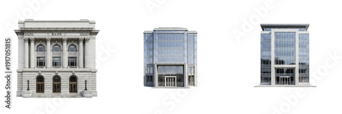 Foto Bank building isolated on white background showing financial institution archite