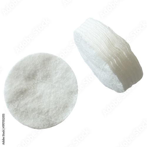 Cosmetic cotton pads isolated on white background. Soft disposable skincare accessories. Minimal hygiene and beauty concept.
