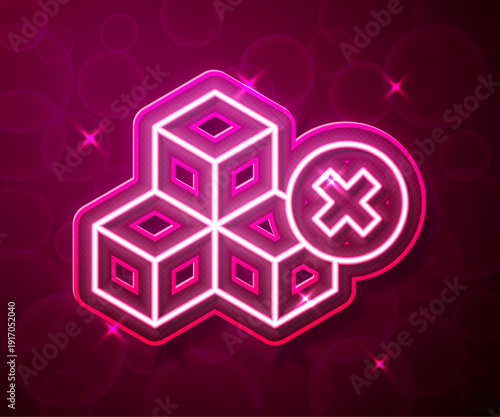 Glowing neon line No sugar free icon isolated on red background. Sugar cubes. Sweet, nutritious, tasty. Refined sugar. Vector