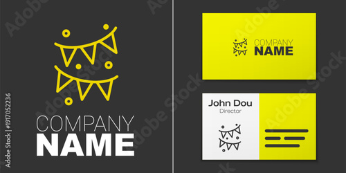 Logotype line Carnival garland with flags icon isolated on grey background. Party pennants for birthday celebration, festival and fair decoration. Logo design template element. Vector