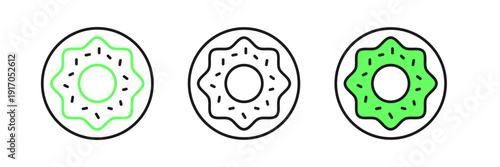Set line Donut with sweet glaze icon isolated on white background. Vector