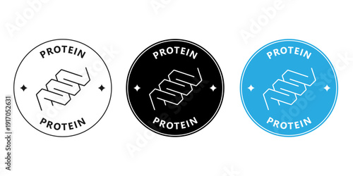 Round protein sticker for cosmetic packaging. Nourishing skincare badge with molecule icon.
