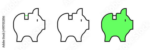 Set line Piggy bank icon isolated on white background. Icon saving or accumulation of money, investment. Vector