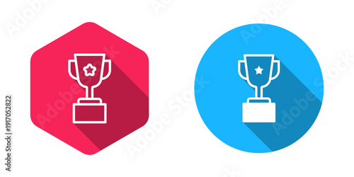Filled and outline Award cup icon isolated with long shadow background. Winner trophy symbol. Championship or competition trophy. Sports achievement sign. Vector