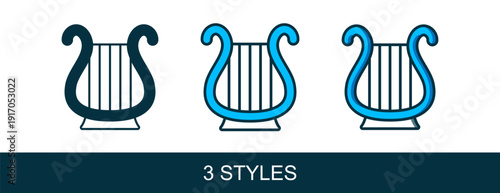 Filled outline Ancient Greek lyre icon isolated on white background. Classical music instrument, orhestra string acoustic element. Vector