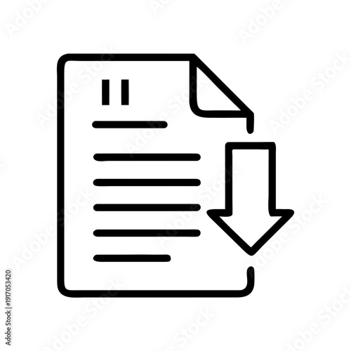 Document icon with downward arrow representing file download concept  