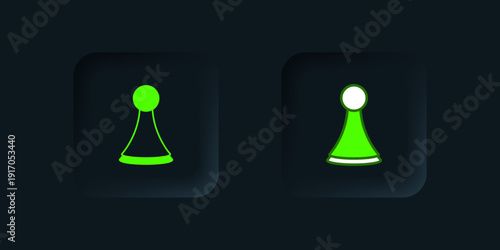 Green Chip for board game icon isolated on black background. Black square button. Vector