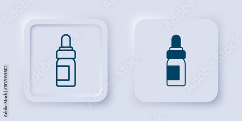 Filled and outline Essential oil bottle icon isolated on grey background. Organic aromatherapy essence. Skin care serum glass drop package. Square button. Vector