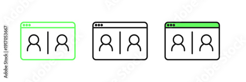 Set line Video chat conference icon isolated on white background. Online meeting work form home. Remote project management. Vector