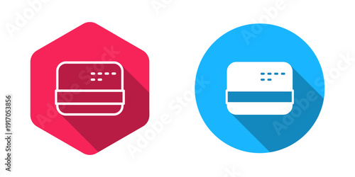 Filled and outline Credit card icon isolated with long shadow background. Online payment. Cash withdrawal. Financial operations. Shopping sign. Vector