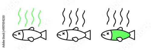 Set line Dead fish icon isolated on white background. Rotten fish. Vector