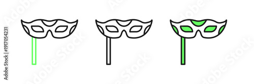 Set line Festive mask icon isolated on white background. Merry Christmas and Happy New Year. Vector