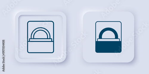 Filled and outline Diamond engagement ring in a box icon isolated on grey background. Square button. Vector