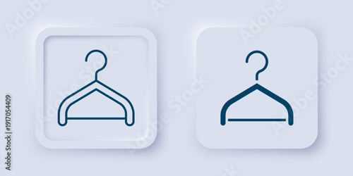 Filled and outline Hanger wardrobe icon isolated on grey background. Cloakroom icon. Clothes service symbol. Laundry hanger sign. Square button. Vector