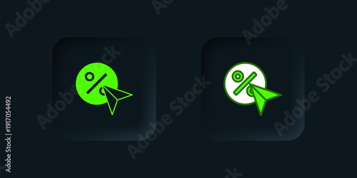 Green Discount percent tag icon isolated on black background. Shopping tag sign. Special offer sign. Discount coupons symbol. Black square button. Vector