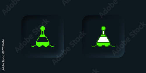 Green Floating buoy on the sea icon isolated on black background. Black square button. Vector