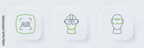 Set line Virtual reality glasses, and Augmented AR icon. Vector