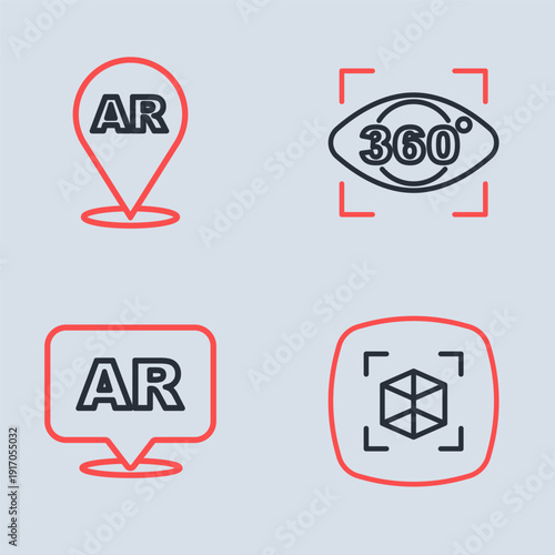 Set line 360 degree view, Augmented reality AR, 3d modeling and icon. Vector
