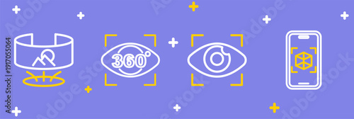 Set line 3d modeling, Big brother electronic eye, 360 degree view and icon. Vector