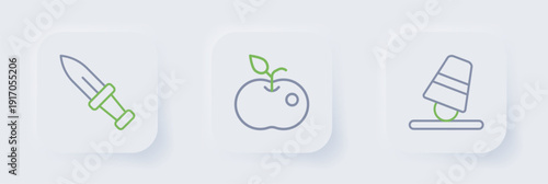 Set line Game thimbles, Poison apple and Dagger icon. Vector