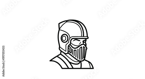 Simple black and white line drawing of a uniformed man with a cap