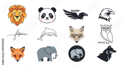 A curated collection of diverse animal head vector illustrations, showcasing various wild creatures ideal for modern logo design, branding, and graphic projects