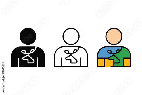 Three stylized icons represent different user profiles or service roles.