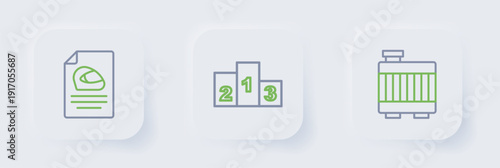 Set line Car radiator cooling system, Award over sports winner podium and Racing helmet icon. Vector