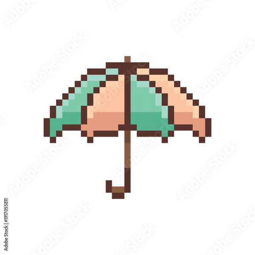 Pixel art spring umbrella icon isolated on white background, vector