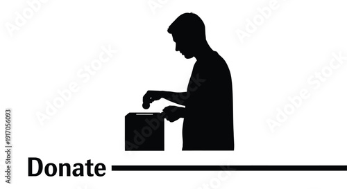 Silhouette of a person donating to a box with a donate sign