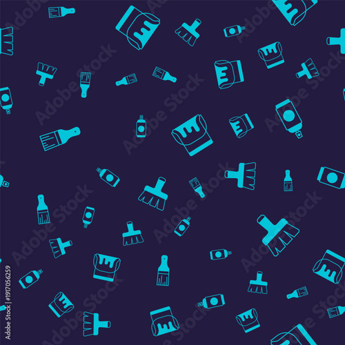 Set Paint brush, spray can, bucket and on seamless pattern. Vector
