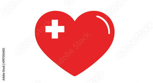 A red heart symbol featuring a white swiss cross inside isolated on white