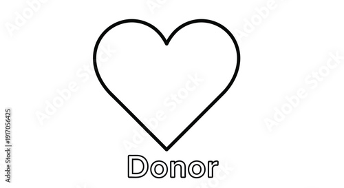 Simple black outline of a heart with the word donor underneath it