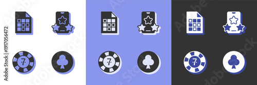 Set Playing card with clubs symbol, Lottery ticket, Casino chips and Online sports betting icon. Vector