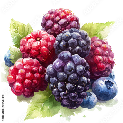 Fresh Berries Summer Harvest, clipart watercolor vector, isolated on a white background.