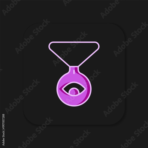 Filled outline Medallion on a chain with eye icon isolated on black background. Magic amulet with eye. Flat filled outline style with shadow. Vector