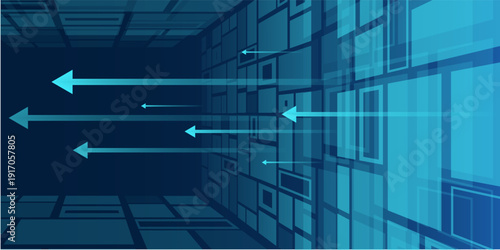 Digital internet communication on blue background. Wide Cyber security internet and networking concept. Hi-tech vector illustration with various technology elements. Abstract global sci fi concept.