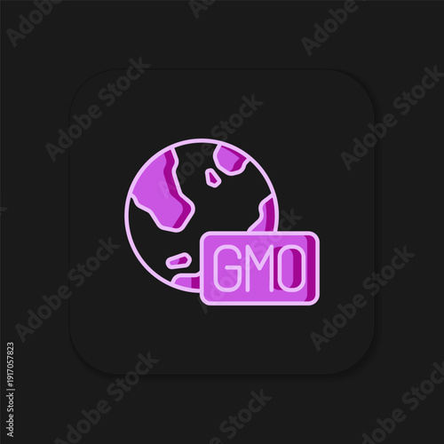 Filled outline GMO icon isolated on black background. Genetically modified organism acronym. Dna food modification. Flat filled outline style with shadow. Vector