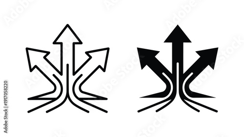 Three Arrows Branching Outward From Center direction