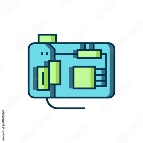 Filled outline Electronic computer components motherboard digital chip integrated science icon isolated on white background. Circuit board. Flat filled outline style with shadow. Vector