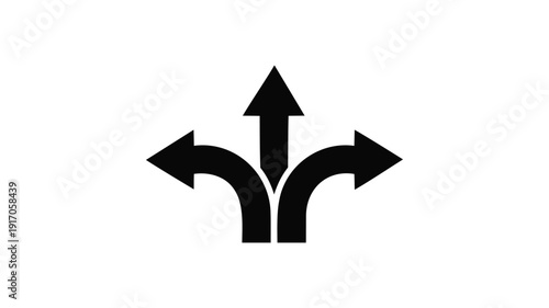 Three black arrows pointing left straight and right