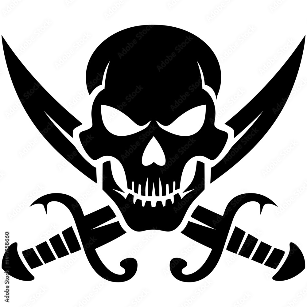 custom made wallpaper toronto digitalVector Art Bold Pirate Skull with Crossed Cutlasses Emblem for Tattoo and Logo Design