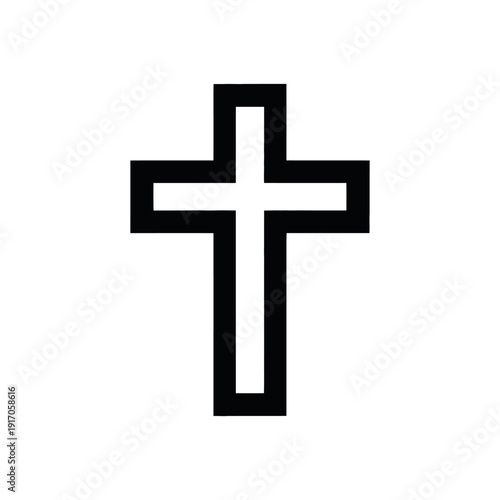 A simple black cross symbol on a white background representing faith and spirituality