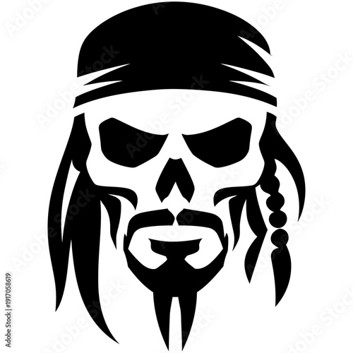 Wallpaper Mural Vector Art Pirate Skull with Braided Beard and Ornaments for Tattoo Emblem or Logo Design Torontodigital.ca