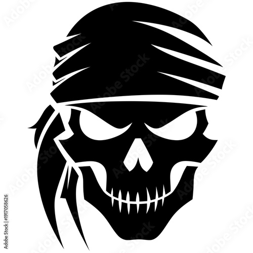 Vector Art Pirate Skull Bandana Design with Ornaments for Tattoo Emblem or Logo
