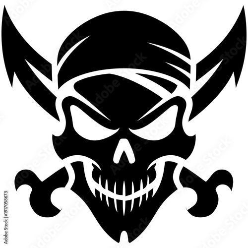 Wallpaper Mural Vector Art Pirate Skull Illustration with Gold Tooth Grin and Helmet Ornaments in Black and White Design Torontodigital.ca