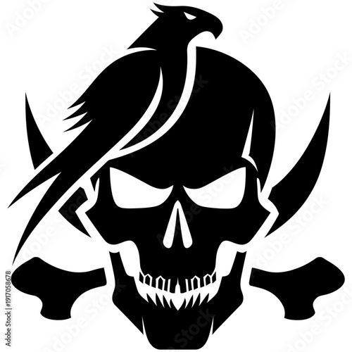 Wallpaper Mural Vector Art Pirate Skull with Parrot Silhouette Bold Design for Tattoo Logo Emblem Torontodigital.ca